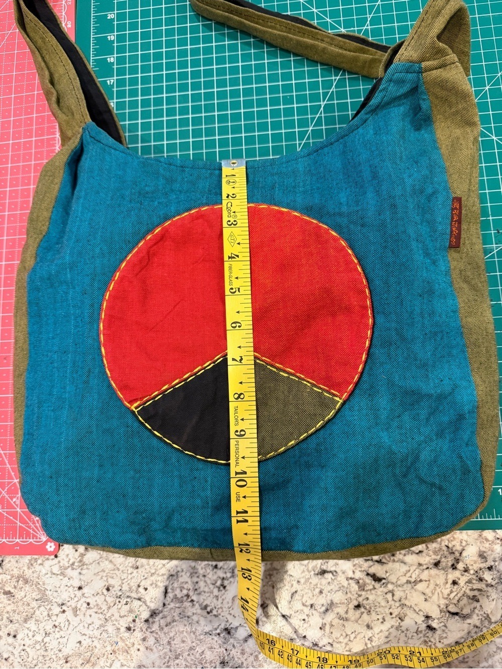 Kathmandu Imports Peace Sign Cotton Crossbody Hobo Bag Boho Hippie - Picture 6 of 8